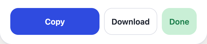 The panel's footer after copying: Copy, Download and Done buttons.